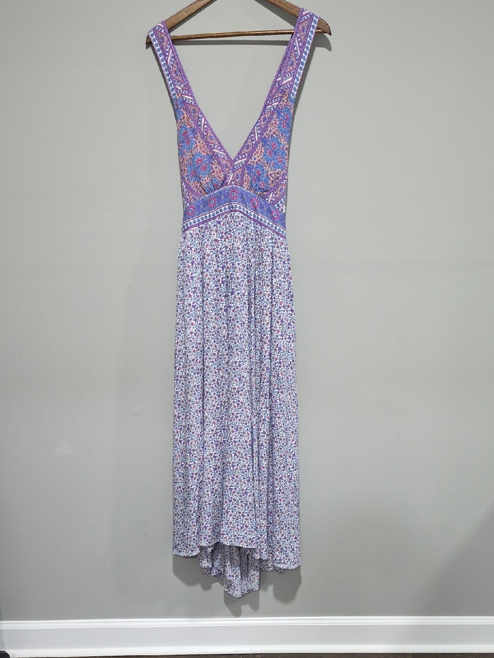 In Loom Purple Floral High-Low Maxi Dress Sz S Prairie Cottagecore